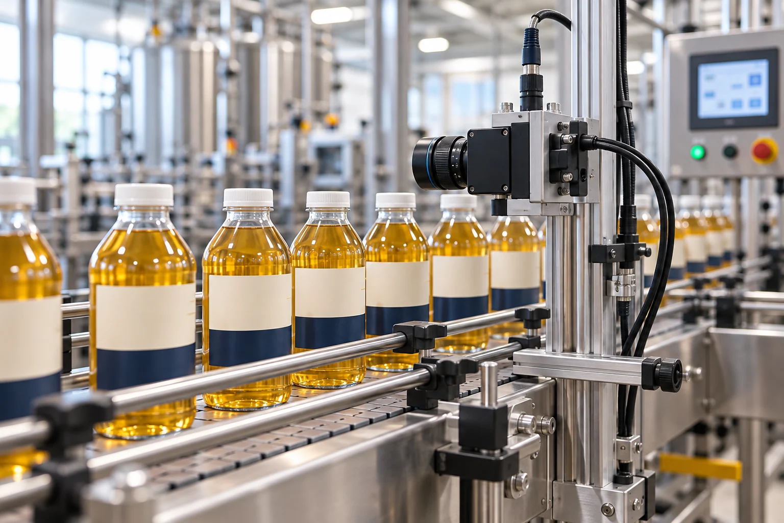 Illustration d’une ligne de boissons équipée d’une caméra industrielle